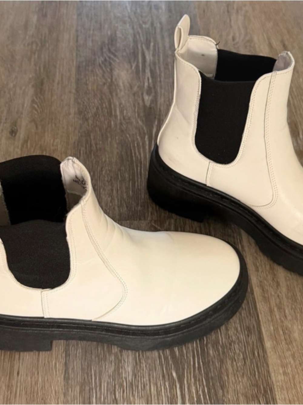 Forever 21 White Chelsea Platform Boots with Black Elastic